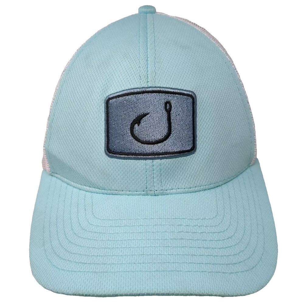 AVID Trucker Hat Blue White One Size Fish Hook Patch Embroidered Mesh Snapback